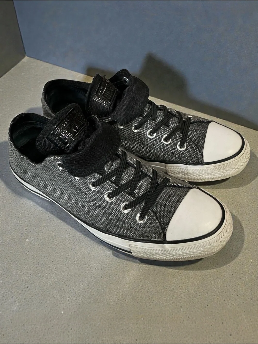 Converse Gray and Black Low-Top Canvas Sneakers - Picture 2 of 12